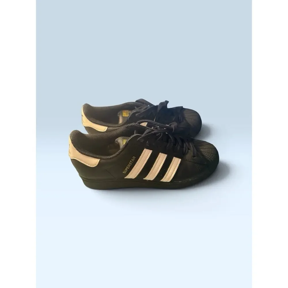 Adidas Black Superstar Shell Toe Sneakers Black White Size 7